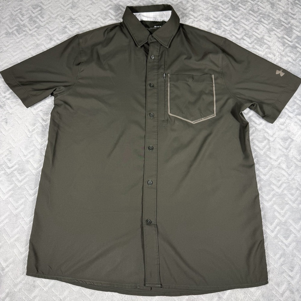 Under Armour High Tide Shirt Mens Medium Olive Green Fishing Button Up